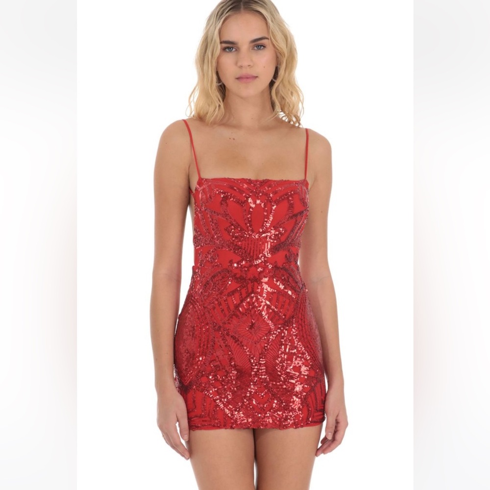 homecoming red sequin mini dress in valentine red lucy in the sky (size small)